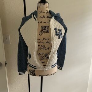 Juniors med quilted varsity jacket